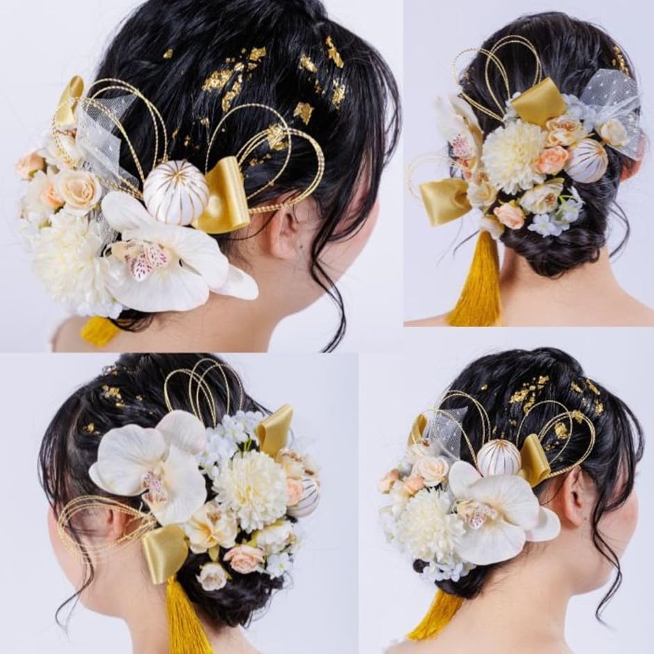 髪飾り 成人式 和装 花 結婚式 卒業式 振袖 袴 胡蝶蘭 金箔シート