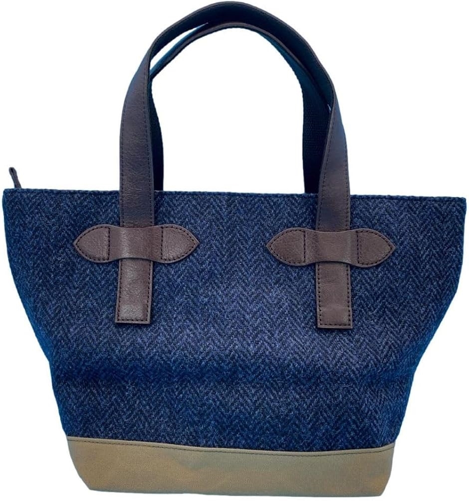 Harris Tweed ハリスツイードxパラフィン帆布の横型手提げトート