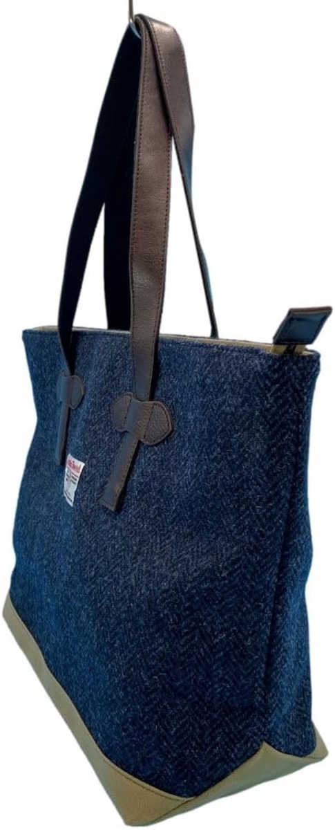Harris Tweed ハリスツイードxパラフィン帆布の横型トート、牛革付属