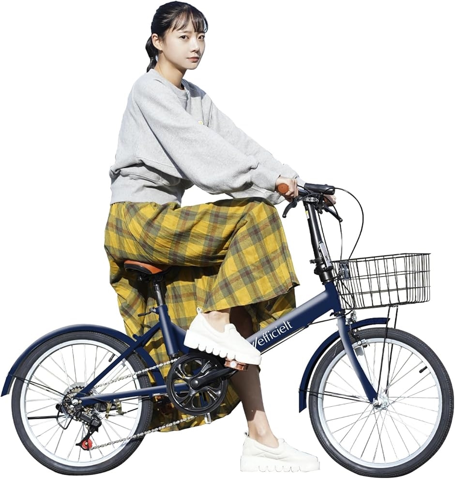 折りたたみ自転車 軽量 RaQcy ラクシー 20インチ コンパクト 6段変速 カゴ ダイヤル式ロック ライト付き(マットネイビー)