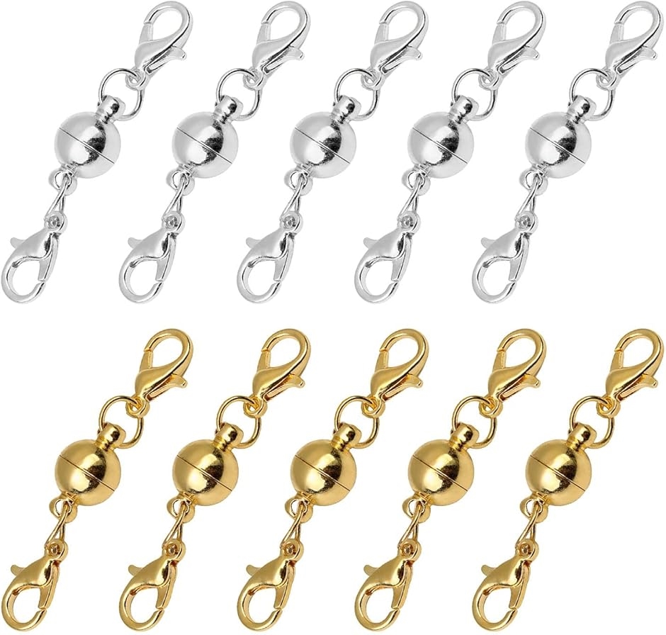 ネックレス マグネット クラスプ 留め具 ロブスター ハンドメイド 10個セット(ゴールド＋シルバー,  8mm)