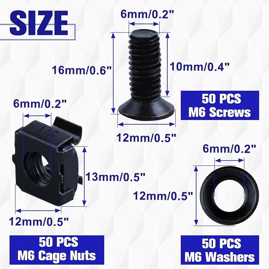 互換品】 ラックマウントケージナット M6 x 16 mm ケージナットと