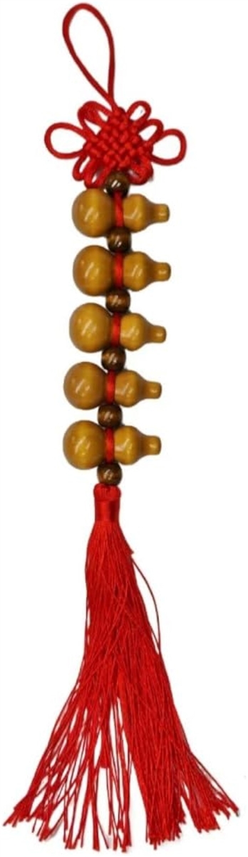 五福ひょうたん 5つの瓢箪の装飾 手編みストラップ 吉祥結び 赤い房