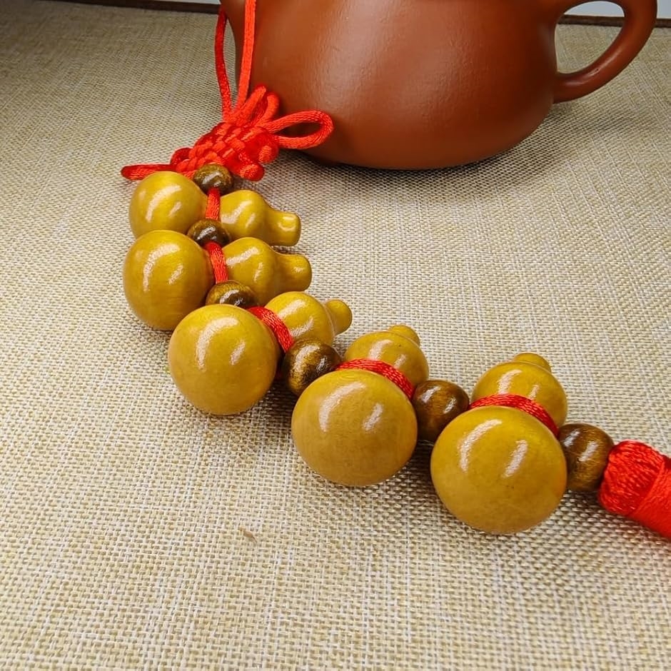 五福ひょうたん 5つの瓢箪の装飾 手編みストラップ 吉祥結び 赤い房