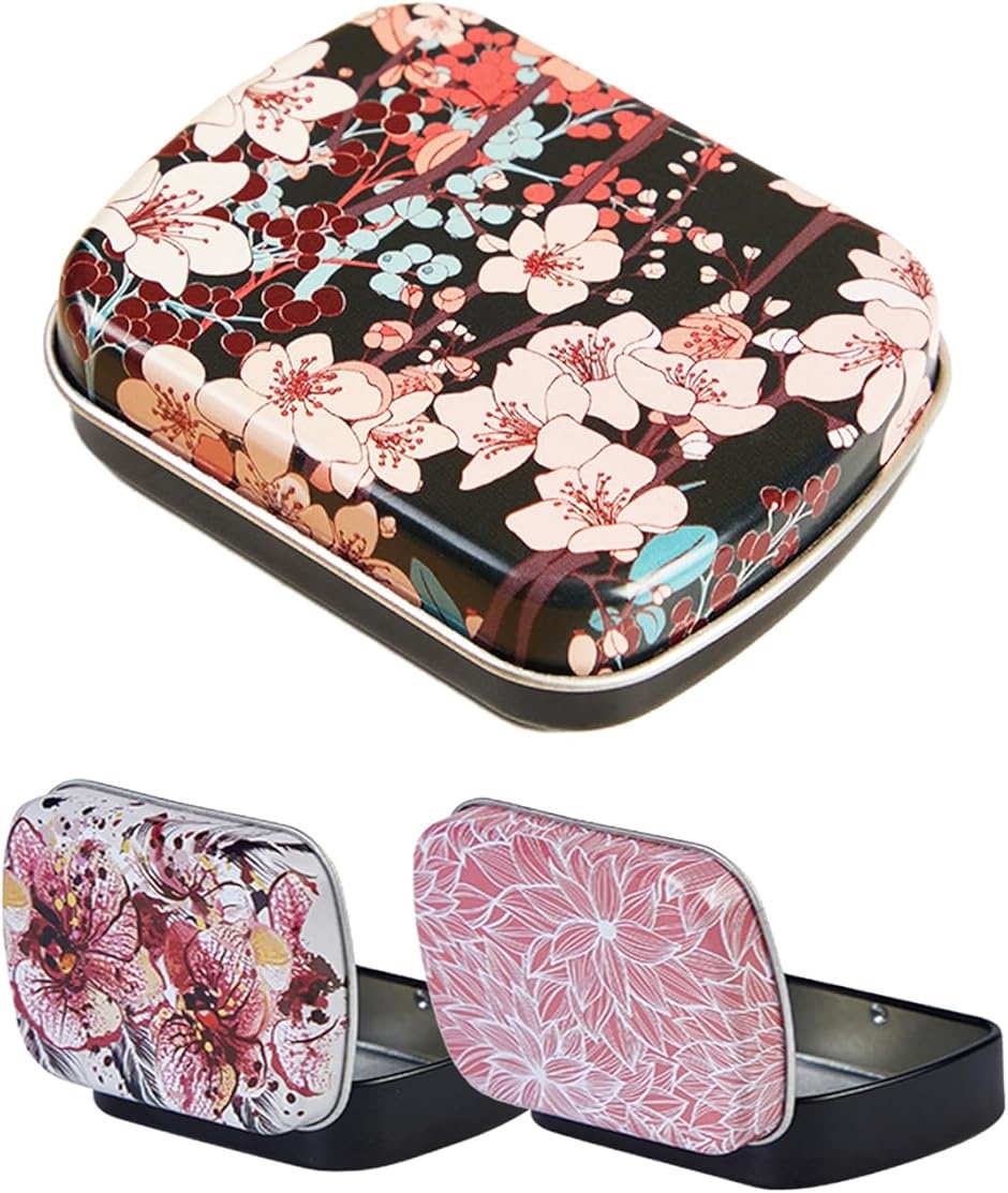 Yahoo! Yahoo!ショッピング(ヤフー ショッピング)ブリキ缶 小物入れ 3個セット 蓋付き ミニボックス 収納ケース 花柄 スチール（ブラック）