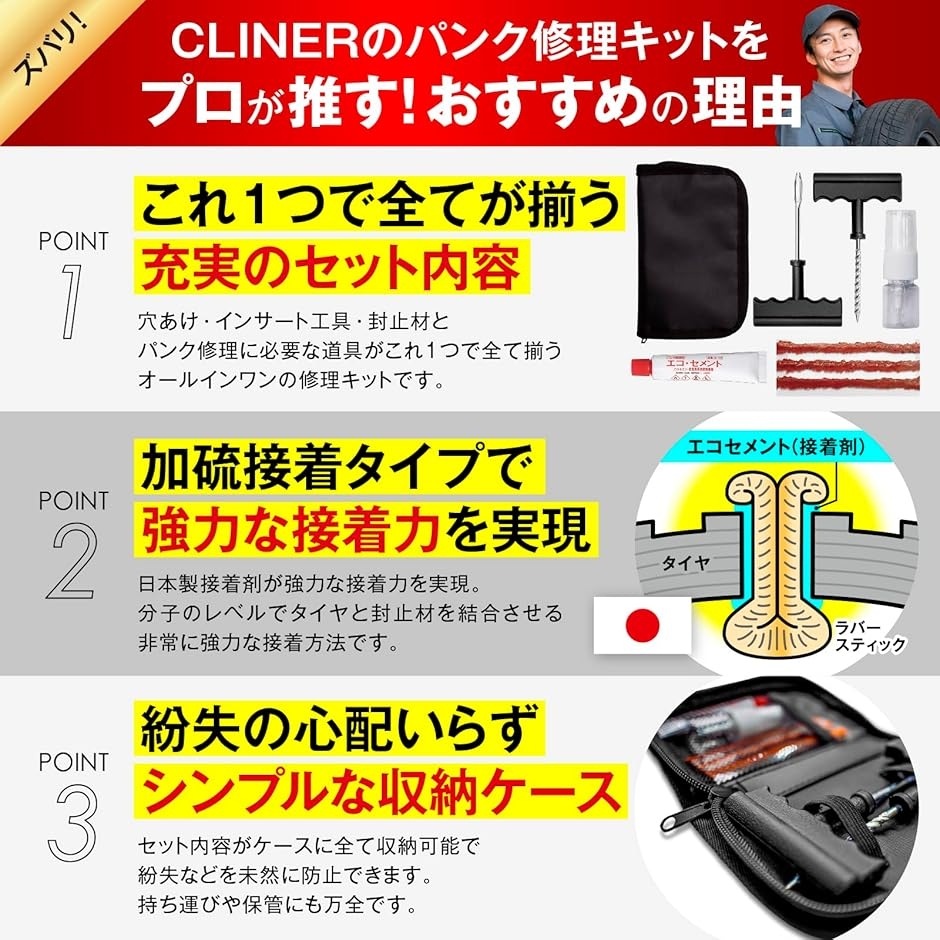 【Yahoo!ランキング1位入賞】パンク修理キット 自動車整備士 監修車 パンク修理剤 チューブレスタイヤ バイク タイヤパンク 関連画像3
