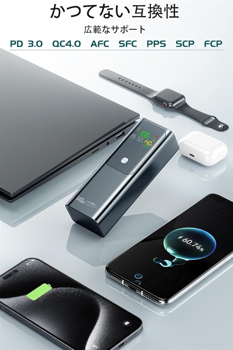 モバイルバッテリー 140W高出力 27000mAh大容量 PD3.1対応 3台同時