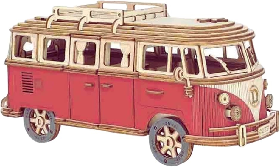 木製プラモデル 立体パズル 車 木の車 知育 3D ウッドパズル 大人 子供 大人向け 子供向け 玩具 オモチャ 知育玩具(レッド)