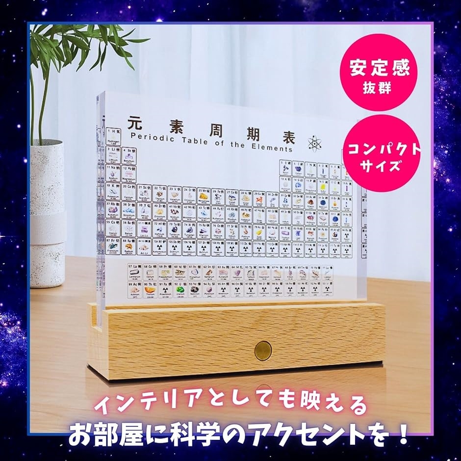 元素周期表 元素図鑑 元素標本 アクリル 卓上 学習ツール 学用品 インテリア 勉強 知育 デスク 机 プレゼント(透明（台座付き）) | ブランド登録なし | 05
