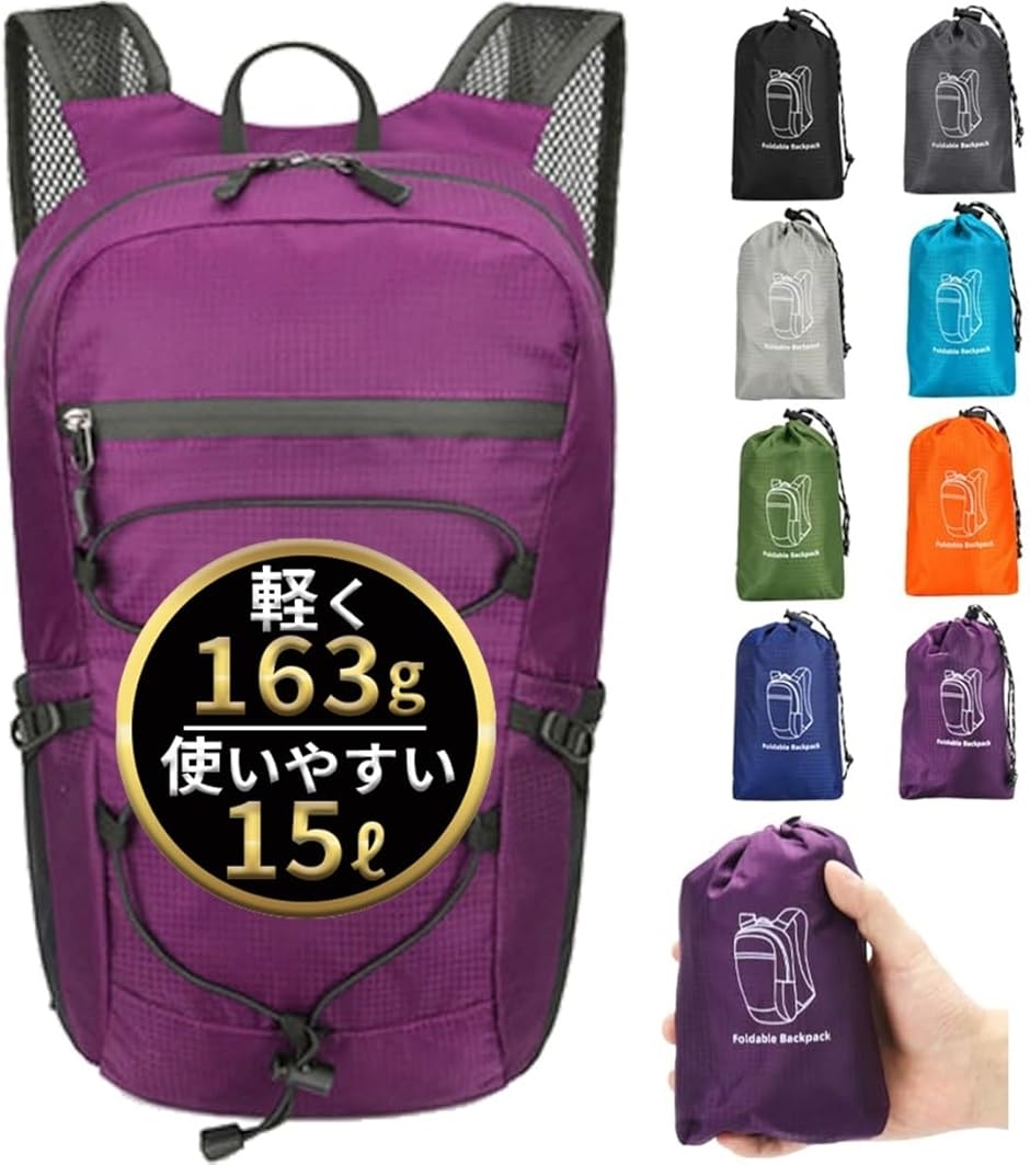 折り畳みリュック キャンパー監修 15L 軽量 収納袋付き 撥水 サブ 