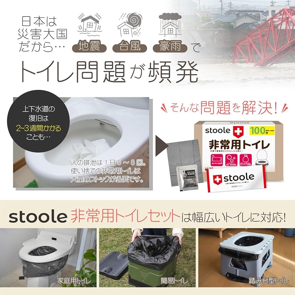 スツーレR 簡易トイレ 凝固剤 携帯トイレ 災害用 防災 非常用 個包装 15年保存(100回セット) | ブランド登録なし | 02