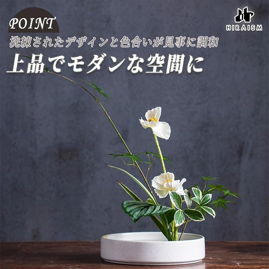 生け花 花器 水盤 陶器 楕円形 浅型 華道用 (白, 剣山なし) : スピード