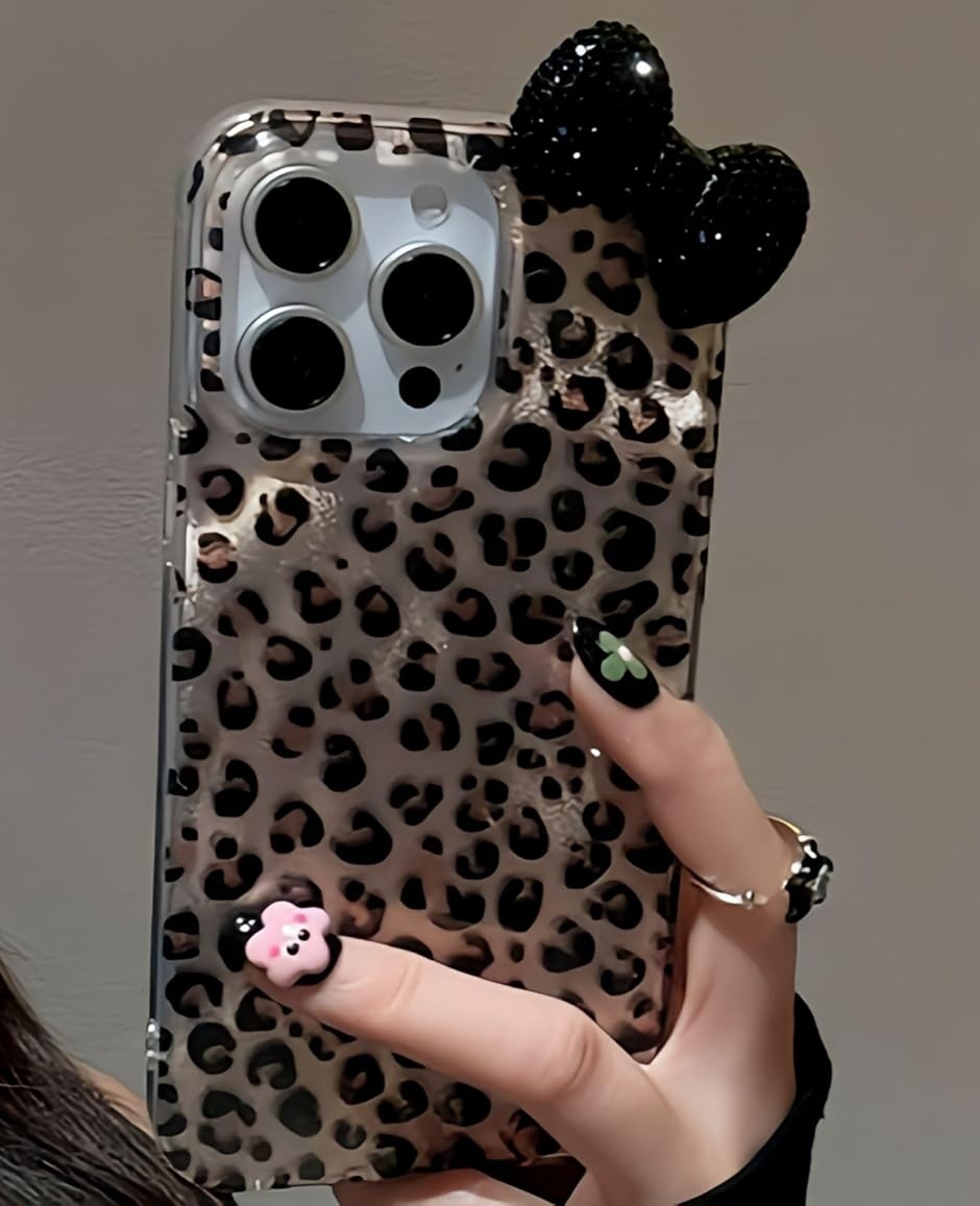 スマホケース ギャル キラキラ 地雷系 韓国 可愛い (ヒョウ柄リボン