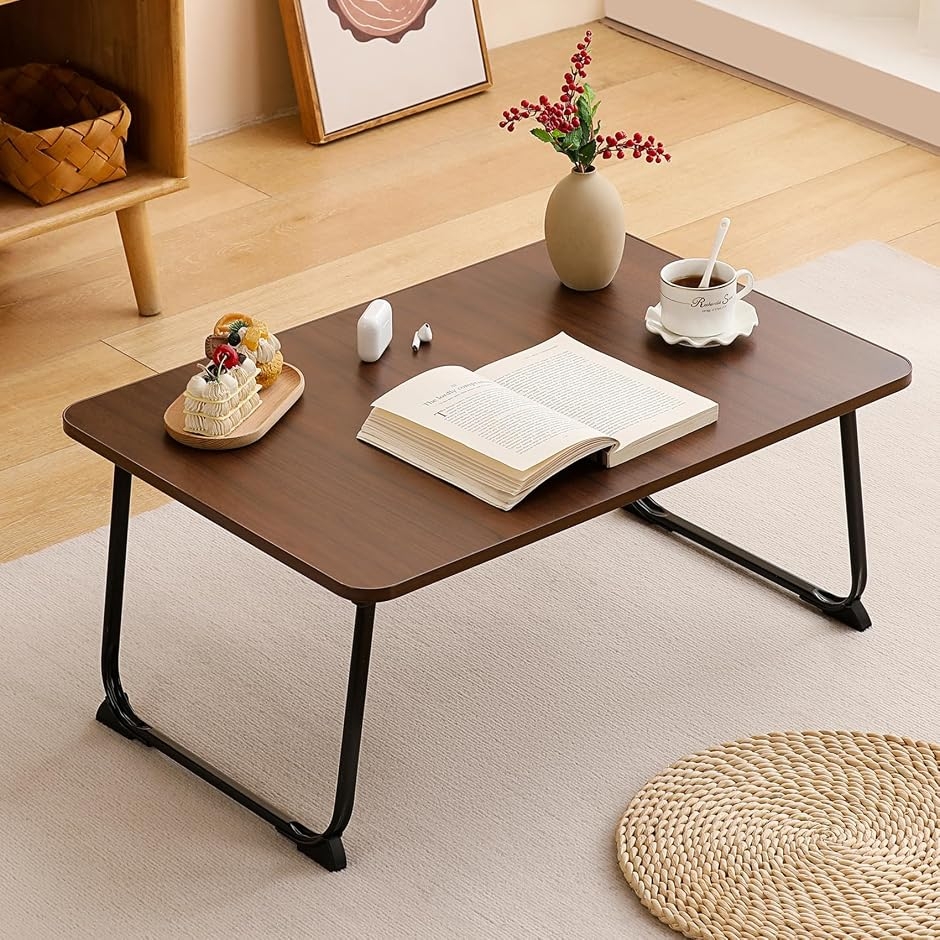 折り畳みテーブルパソコンデスクちゃぶ台 table おりたたみテーブル ベッドテーブル ミニ (ダークブラウン, 長70x幅48cm)