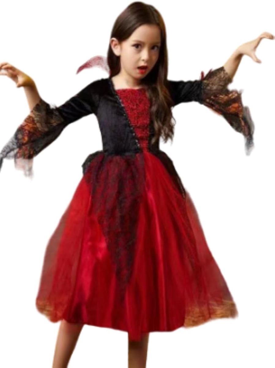 ハロウィン キッズコスチューム プリンセス ドレス コスプレ 衣装 子供 吸血鬼 魔女 女の子( レッド, 120)