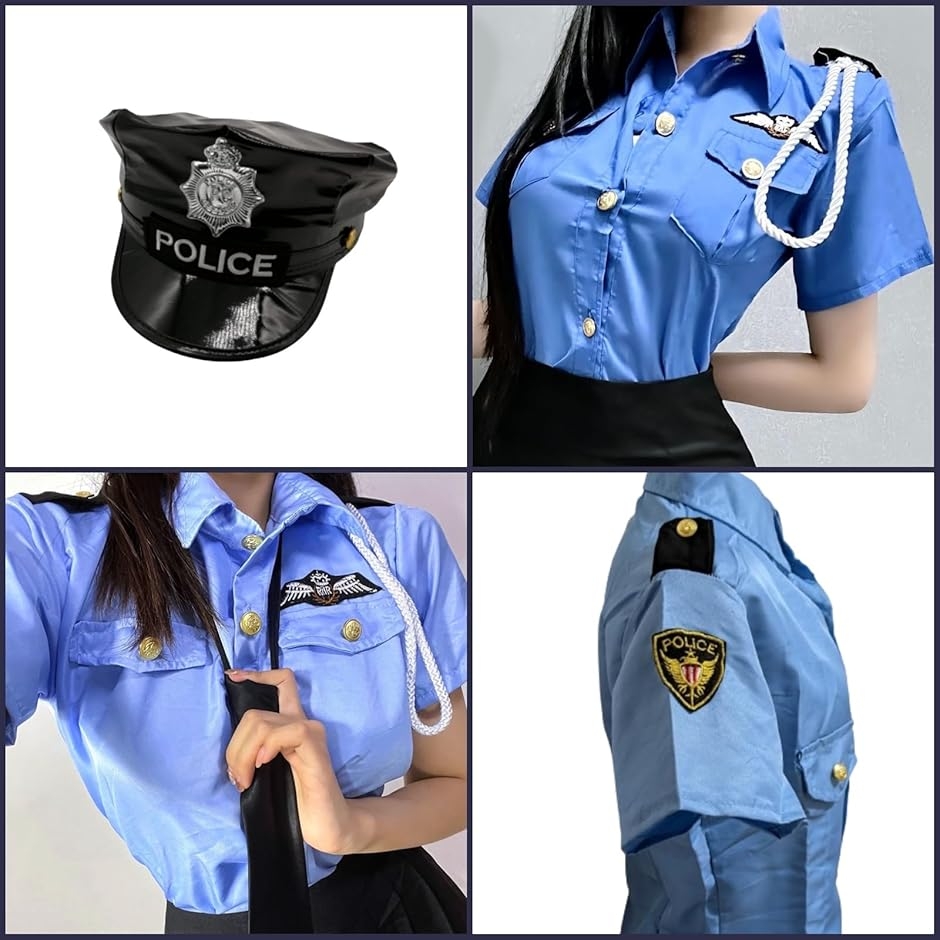 警察官　ネクタイ　コスプレ ポリス コスプレ レディース 青 シャツ コスチューム ミニスカート