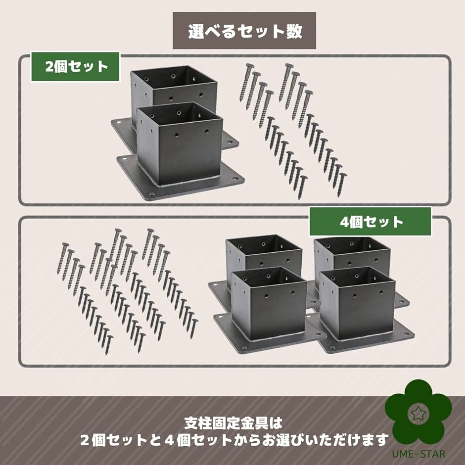 支柱固定金具 90ミリ角柱 フェンス ラティス バーコラ 柱脚金物 90角(ブラック(2個セット)) 関連画像4