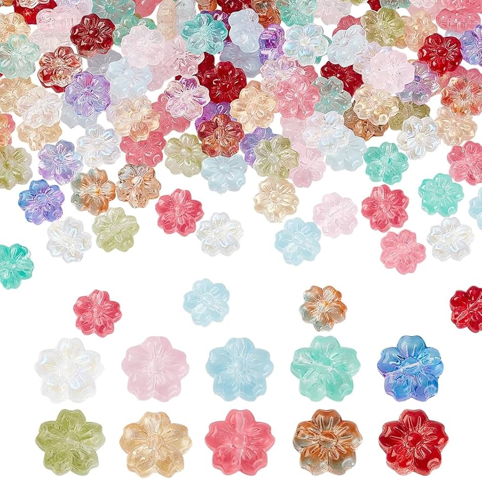 Yahoo! Yahoo!ショッピング(ヤフー ショッピング)200個 桜 フラワービーズ 10色 桜ビーズ 花ビーズ サクラ 透明ガラスビーズ キャンディーカラービーズ サクラビーズ 花の形