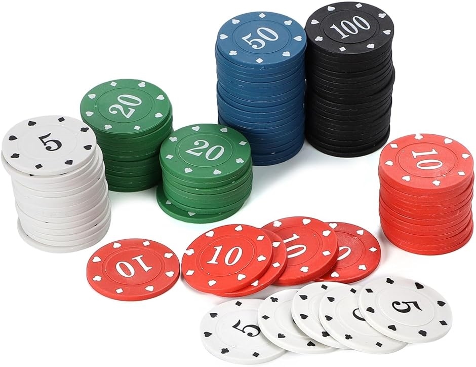カジノチップ 100枚セット 5色アソート 収納ケース付き ポーカー 麻雀