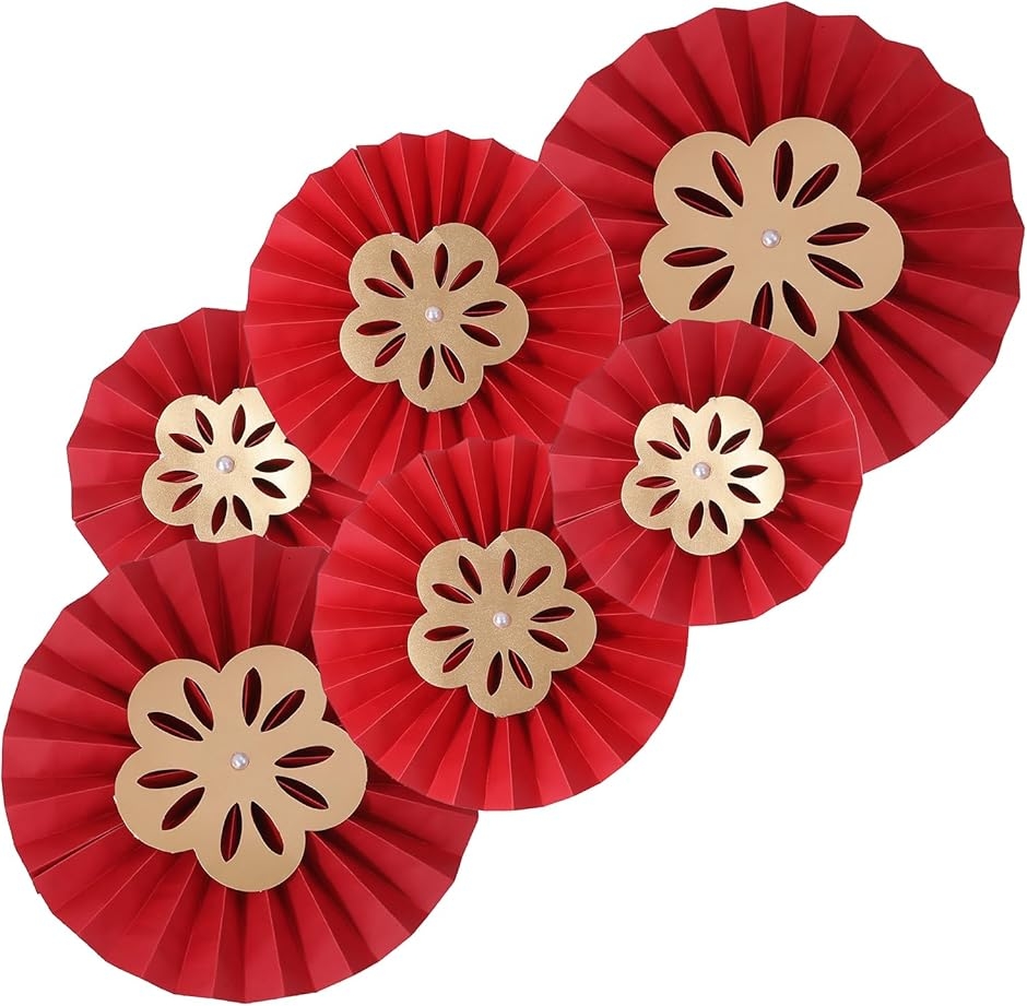 ガーランド ペーパーファン 6枚セット 簡単 飾り付け お部屋の飾り パーティーデコレーション 結婚式 誕生日 ひな祭り (レッド)