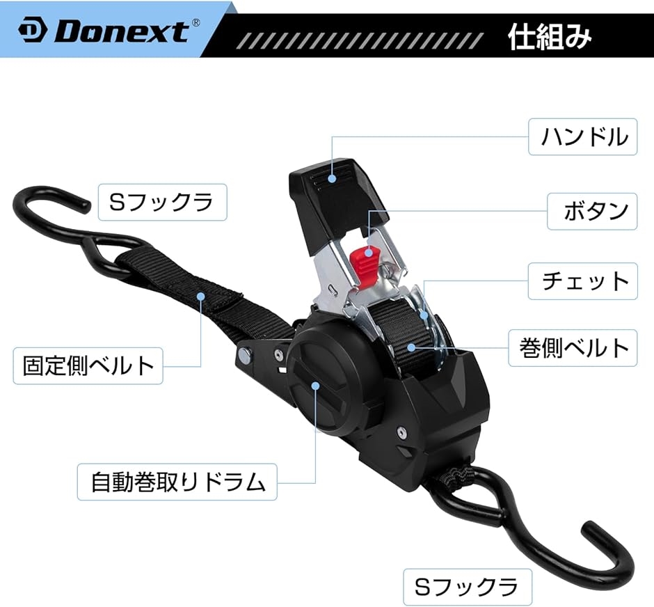ラッシングベルト 荷締めベルト 荷締バンド 多用途 固定ベルト タイダウンベルト 結束バンド 梱包 MDM(ブラック,  BL3m-2本) | ブランド登録なし | 02