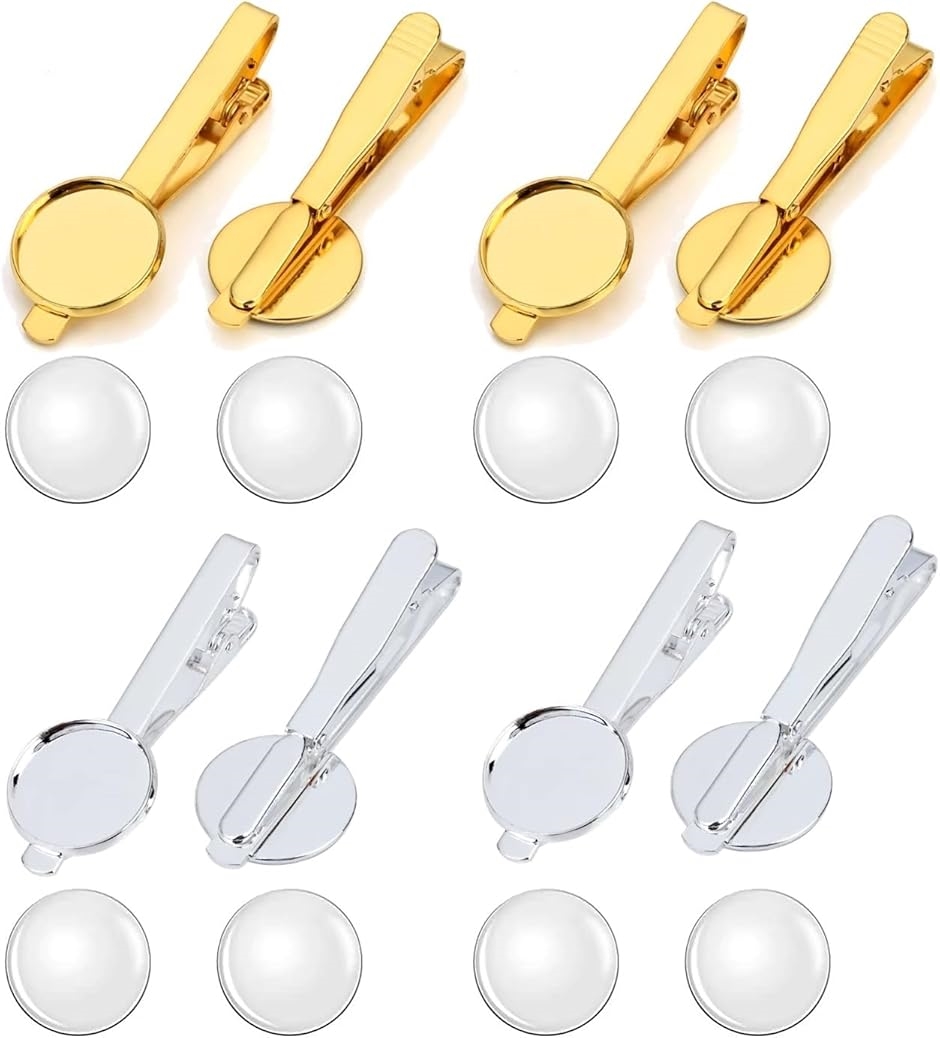 真鍮タイクリップ ネクタイピン タイバーセット トレイ ファッション(ゴールド4個+シルバー4個,  幅約5mm x 長さ約54mm)