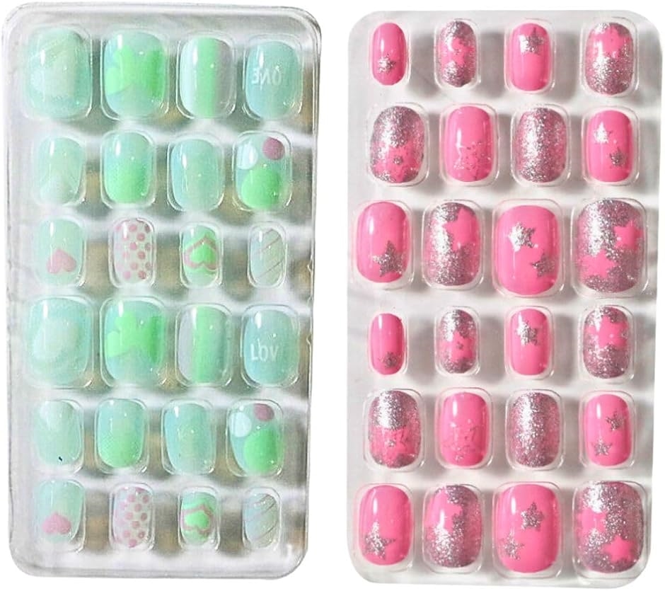 おしゃれで可愛い ネイルチップ 48枚セット ファンタジー デザイン 子供向け カラフル ABS素材(ミントドリーム,  48枚)