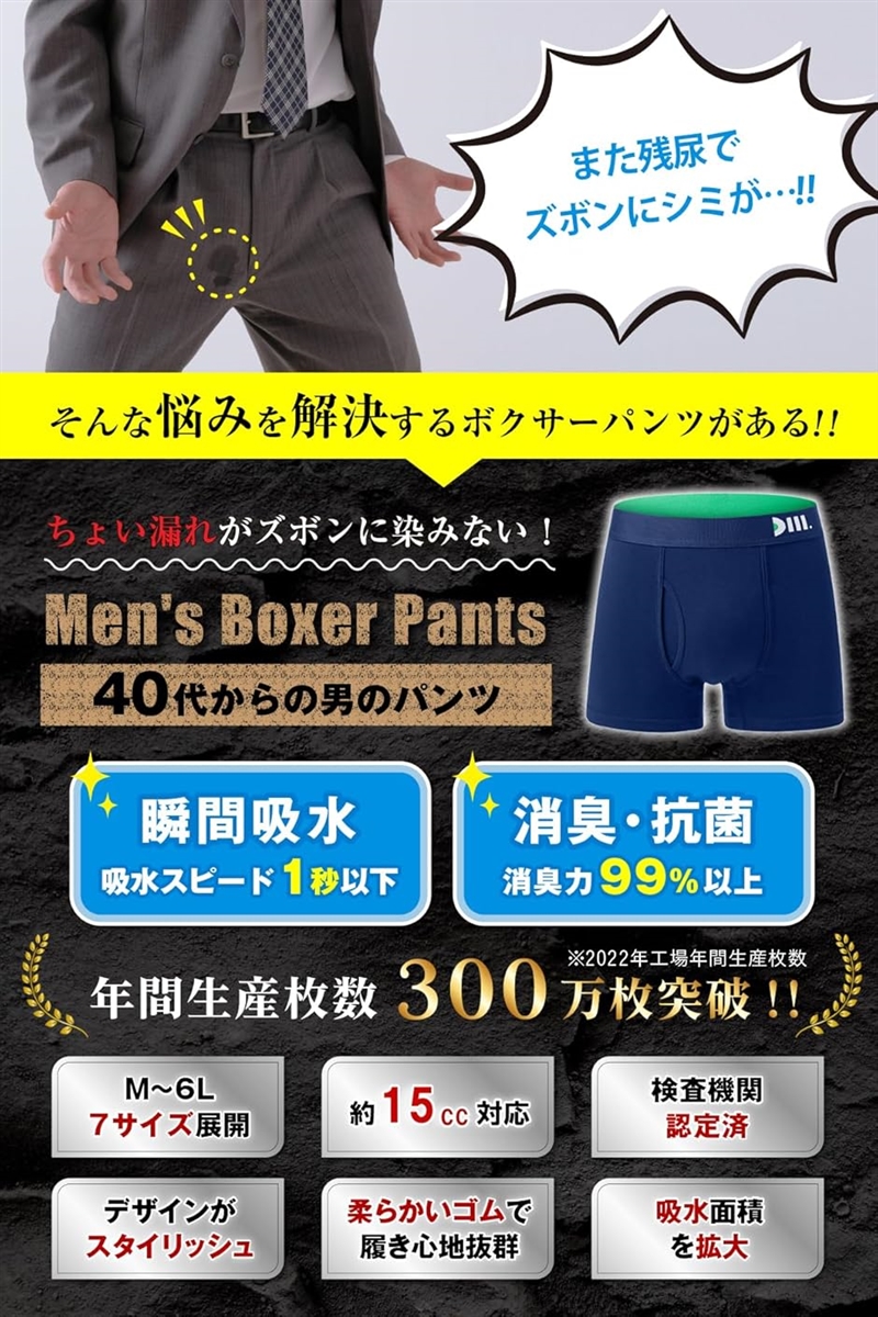 尿漏れパンツ メンズ ボクサー 消臭抗菌 2枚 ネイビー2枚( ネイビー 