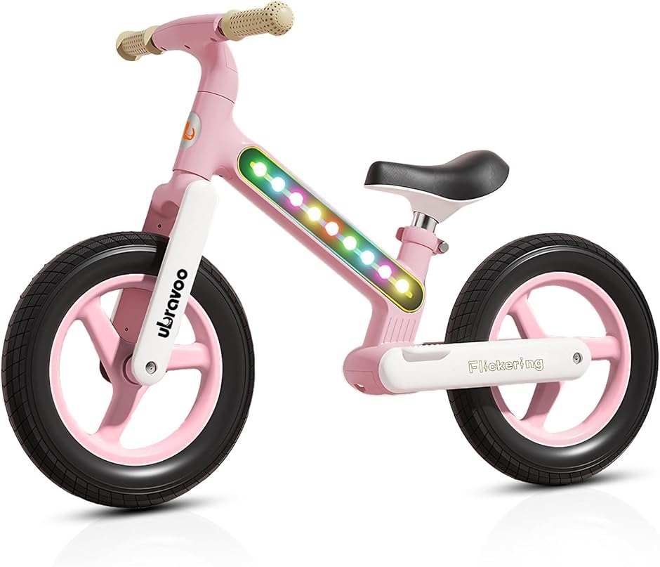 キッズバイク ペダルなし自転車 3〜7歳 サドル調整可能 LEDライト付きフレーム 子供用 誕生日 プレゼント(ピンク)