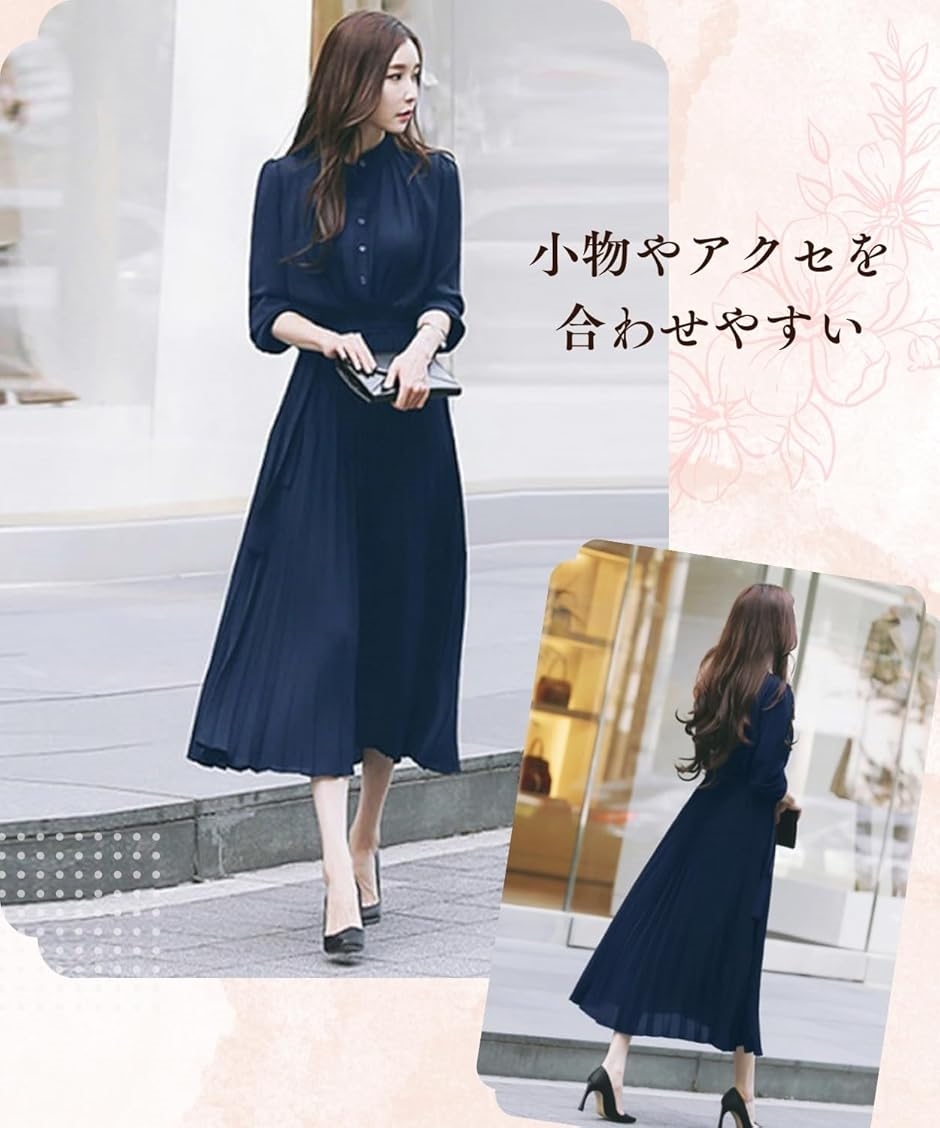エリクシオ レディース ワンピース プリーツスカート 長袖 秋服 上品