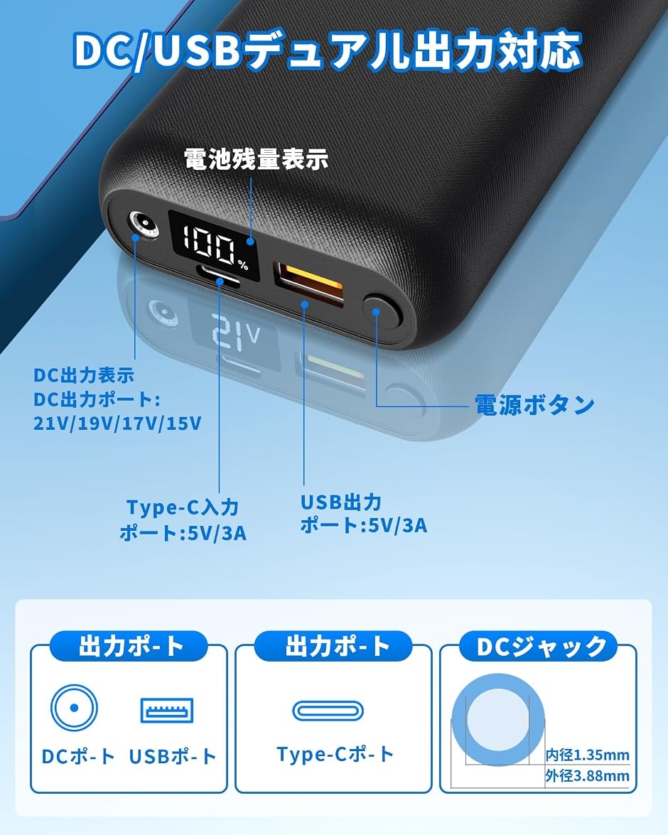 空調作業服 バッテリー 20000mAh 大容量 4段階風速調節 LEDディスプレイ搭載 (21V ファン バッテリー 20000mAh) 関連画像3