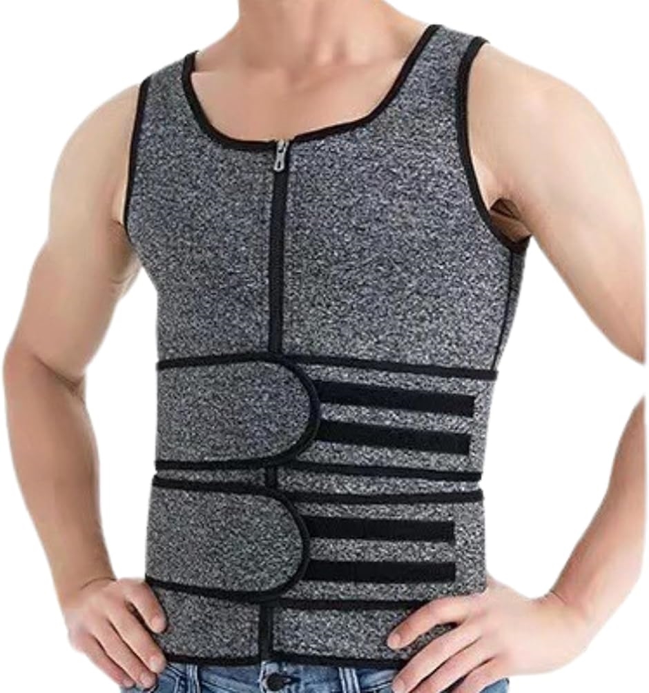 サウナスーツ 筋トレ トレーニングウェア コルセット タンクトップ スポーツウェア 腹筋 トレーニングベルト(グレー,  XL)