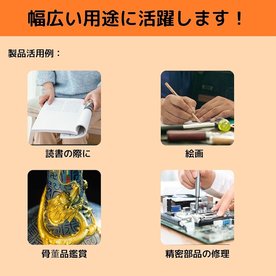 手持ちルーペ レンズ径100mm 6倍 収納袋とクロス付き 大型 拡大鏡 虫眼鏡 拡大レンズ(オレンジ,  22.5x11x1.5cm) | ブランド登録なし | 02