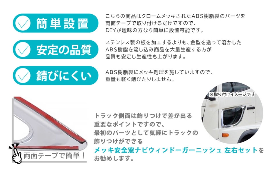 互換品】日野 17プロフィア NEW レンジャープロ メッキ 安全窓 ナビ