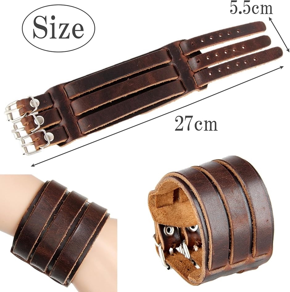 本革 ブレスレット レザー ブラウン ベルト バングル シンプル サイズ