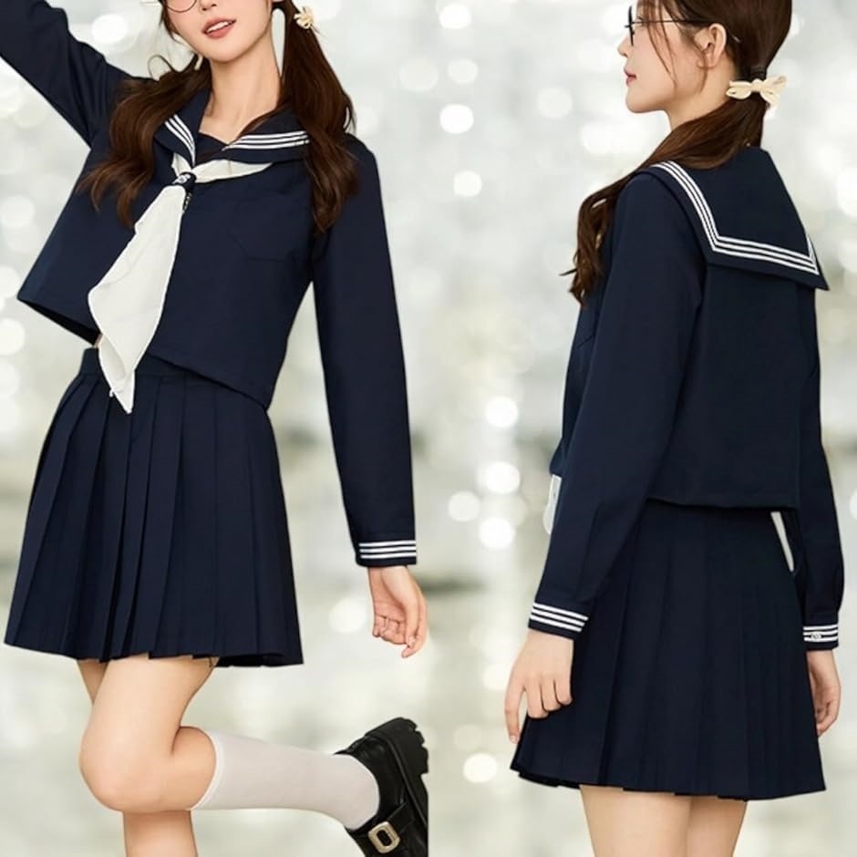 ネイビー セーラー服上着　茶色ライン　13号(170A) 長袖セーラー 紺 ネイビー 前開きジッパー 日本製 洗濯可能 3
