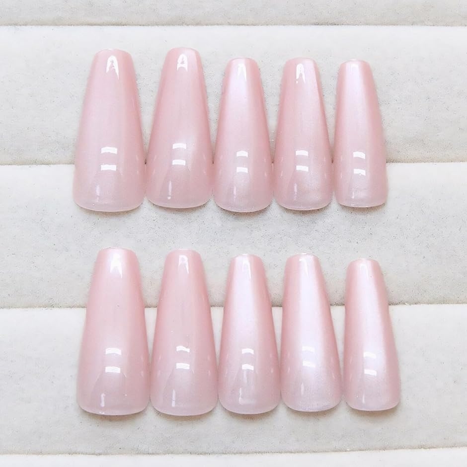 ネイルチップ ロング 24枚 マグネットネイル ピンク 付け爪 短め 可愛い バレリーナ (ピンク, ロング)
