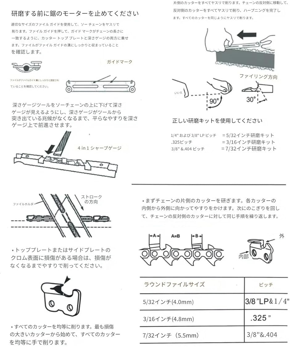 チェーンソー目立て道具 9本セット 刃研ぎ ヤスリ ガイド デプス調整