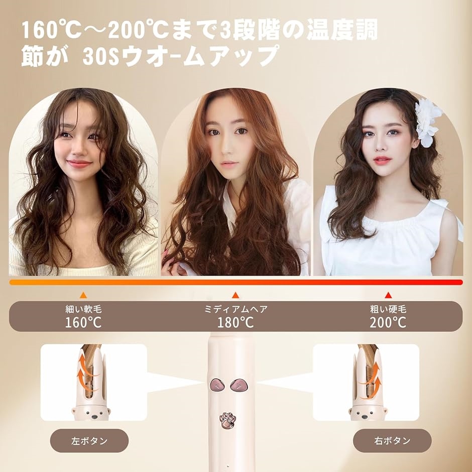 ヘアアイロン オートカールアイロン 28mm 可愛いクマデザインの自動