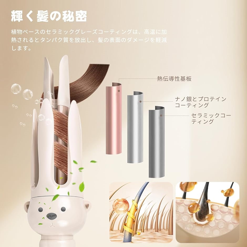 ヘアアイロン オートカールアイロン 28mm 可愛いクマデザインの自動