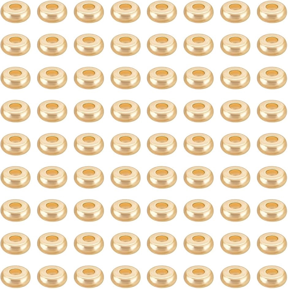 Yahoo! Yahoo!ショッピング(ヤフー ショッピング)300個 金メッキビーズ スペーサービーズ 14K金メッキ丸ビーズ ロンデルビーズ フラットビーズ 平型（ゴールド,  4mm）