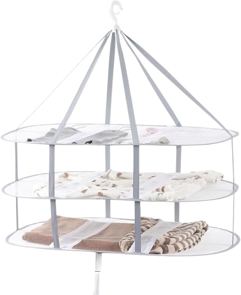 平干しネット 3段 洗濯物干し セーター 洗濯ネット ニット ぬいぐるみ 枕 平置き 折りたたみ (ホワイト,  約 78 x 61cm)