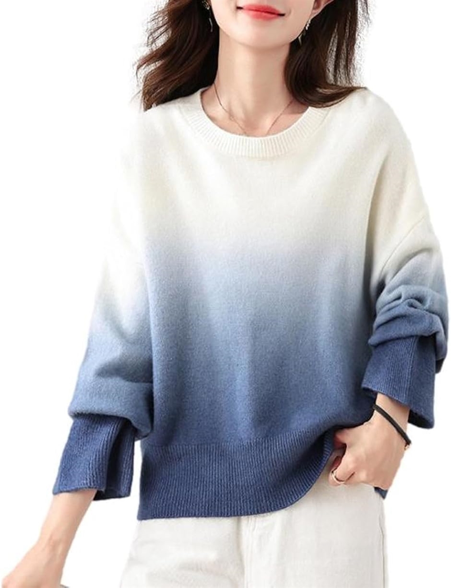 ニットトップス グラデーション セーター BB065(ブルー,  XL)