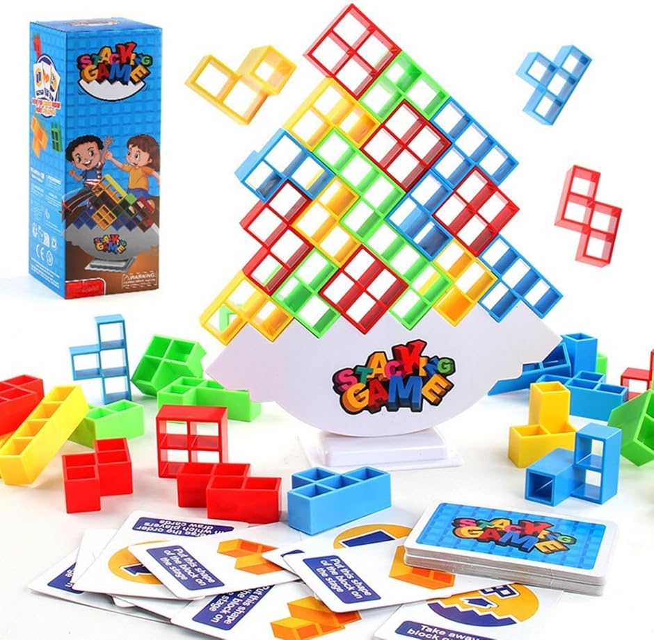 Yahoo! Yahoo!ショッピング(ヤフー ショッピング)タワー バランスゲーム 家族ゲーム 64pcs 知育パズル 積み木 6歳以上 マルチプレイヤー（STACKING GAME（台座：白））