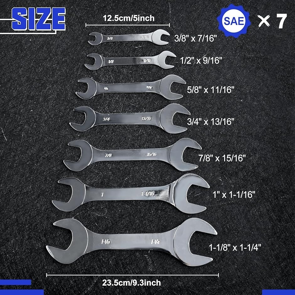 互換品】 極薄スパナセット 両口スパナ 7本組 薄型スパナ オープン