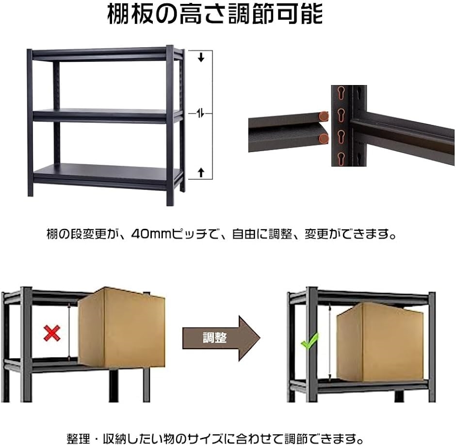 スチールラック ボルトレス 耐荷重150kg/段 中軽量ラック 棚 天地3段