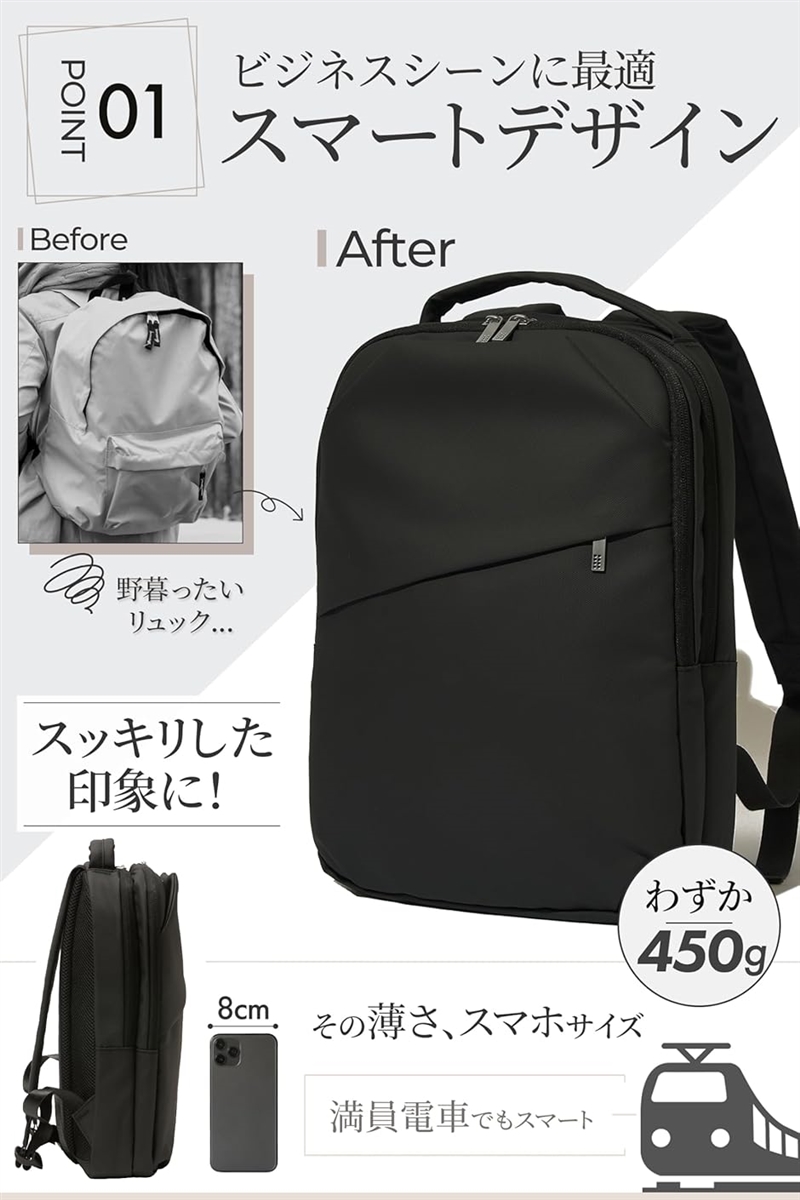 ミニマリストの女性に 新登場、薄さ8cmのスマート リュック レディース