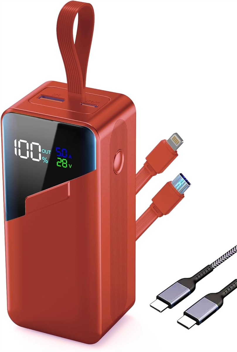 モバイルバッテリー 27000mAh 大容量 140W高出力 2つのケーブル内蔵 4