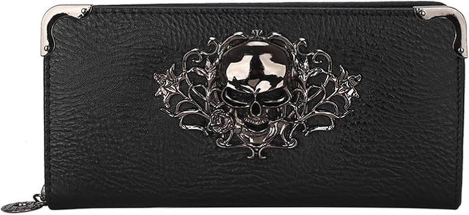 長財布 スカル ウォレット ドクロ ガイコツ 骸骨 ラウンドファスナー