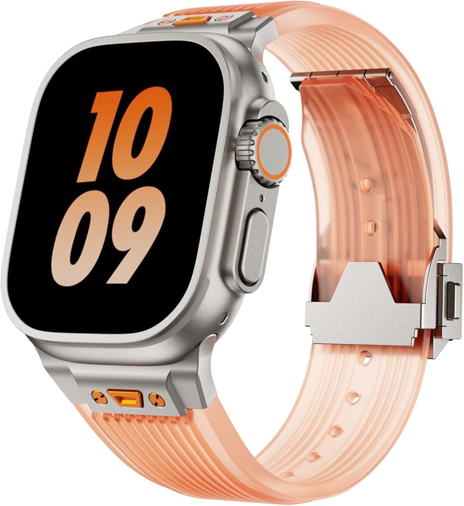 Apple watch �o���h Ultra 3 2 1 �Ή� 49mm Series 10 8 7 6 5(Clear Orange)